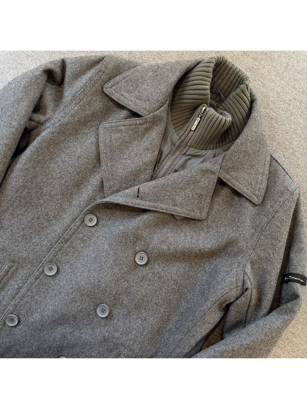 Ben Sherman Men's S Gray Wool Blend Peacoat Double Breasted Zip Bib SMF0007